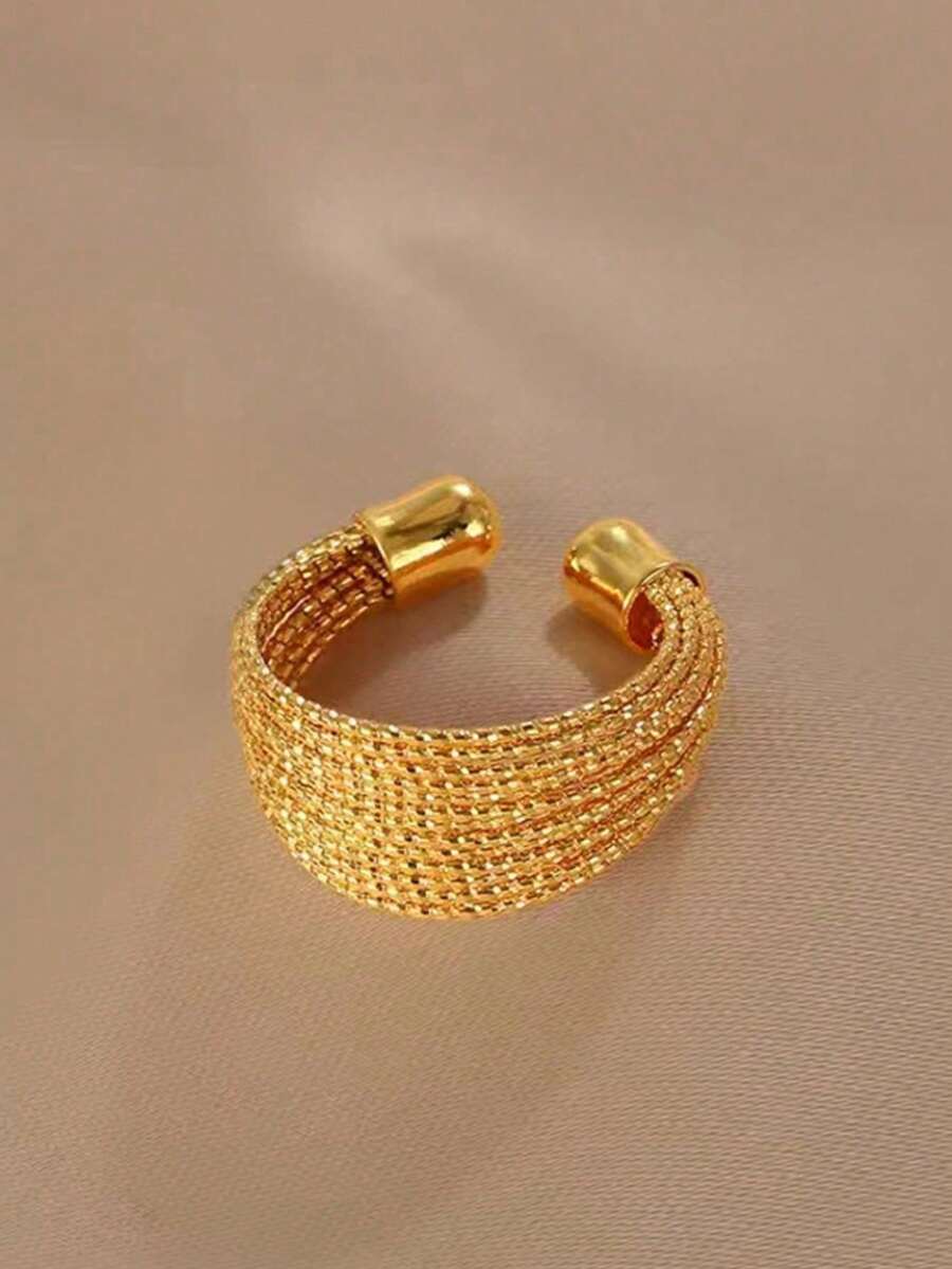 1pc Premium Minimalist Multi-Layer Wire Stacked Exaggerated Layered Open Adjustable Versatile Ring - Gold - View 1