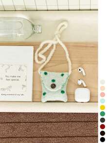 1pc Cute Plush Polka Dot Handmade Crochet Yarn Mini Crossbody Bag, Coin Purse, Earphone Bag For Women - Polka Dot Button Crossbody Earphone Bag - View 15