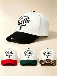 1pc Unisex Two-Tone Curved Brim Baseball Cap, Ella FELLA Script Letter Embroidery, Contrast Color Bill, Adjustable, For Daily, Street, Party & Travel - Multicolor - View 2
