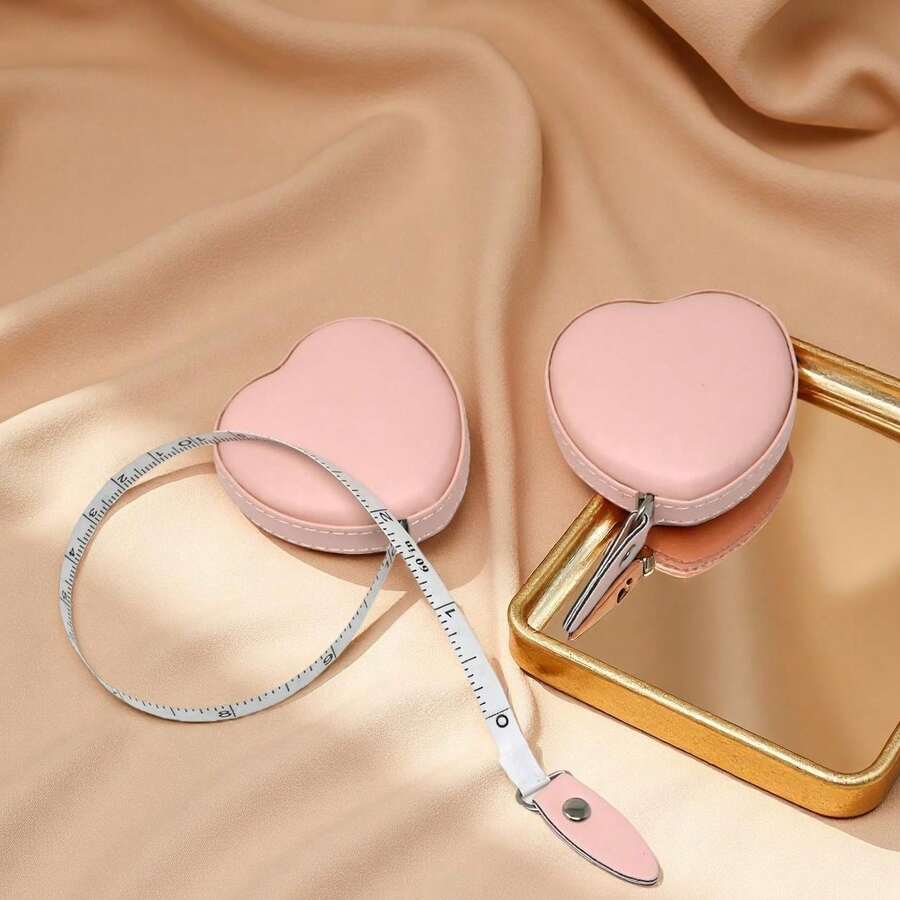 1pc Pink Heart-Shaped Portable Tape Measure, Automatic Retractable Soft Tape, Portable Measuring Tool, Combines Decorative And Portable Features, Supports One-Click Retraction Function, Easy To Operate, Convenient To Carry, For Measuring Body Measurements, Height, Clothing, Craft Materials, Office Dimensions, Perfect Gift - Multiple Styles - View 1