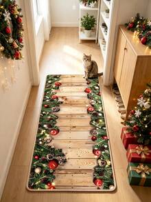 1pc Christmas Wooden Hallway Runner Rug, Corridor Long Strip Carpet, Area Rug, Mat, Home Decor, Living Room Area Rug, Living Room Home Decor, Room Decor, Washable Carpet - Multi-color a - View 3