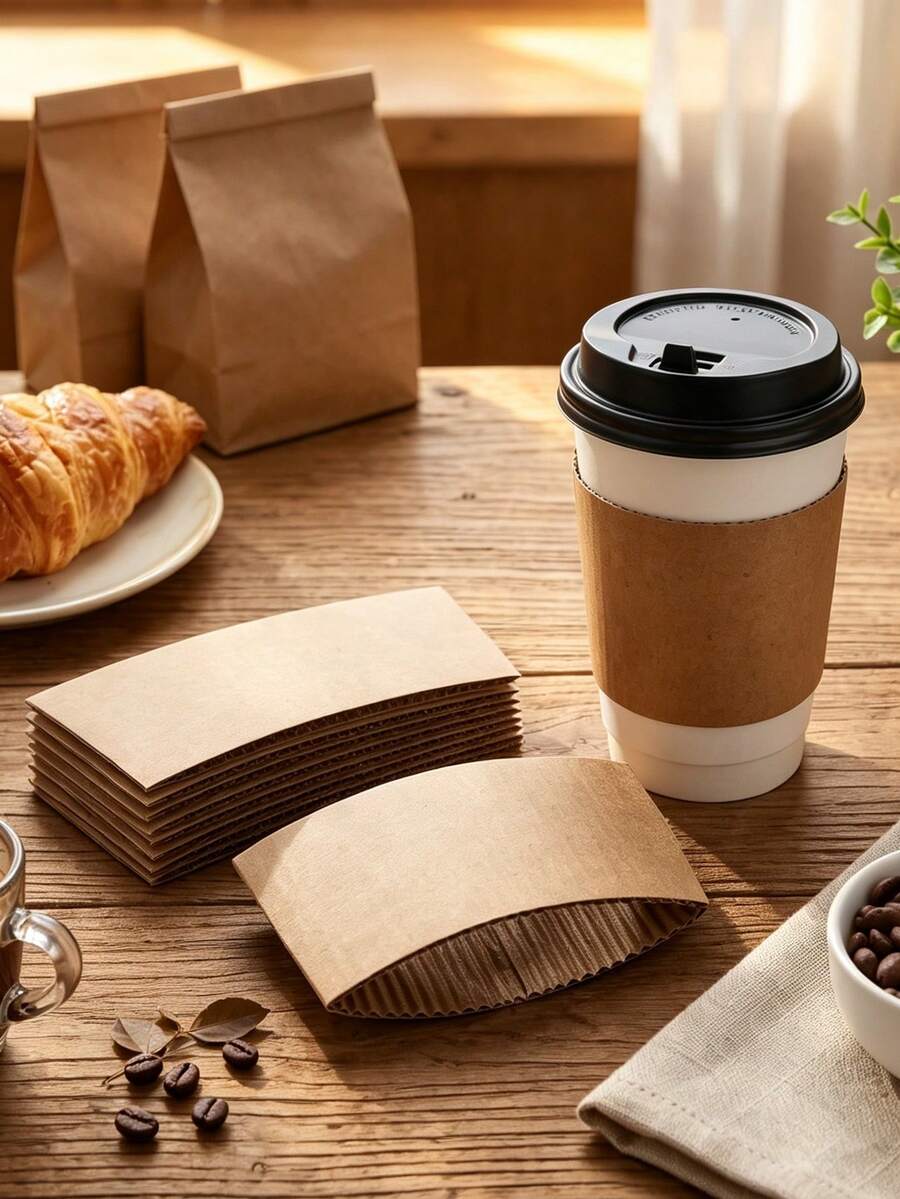 100pcs Coffee Cup Sleeves, Suitable For Hot Drinks, 25/50pcs Durable Corrugated Cardboard Cup Sleeves, Fit 12-24oz Cups, Beverage Insulation, Suitable For Both Hot And Cold Drinks - View 1