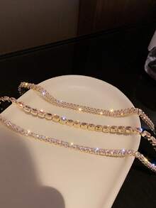 Tennis Bracelets For Women Adjustable AAA Cubic Zirconia Crystal Choker Bead Chain Pendant Necklace Fine Jewelry - Gold - View 3