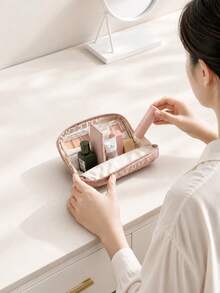Standing Open Flat Makeup Bag Small Travel Water-Resistant Cosmetic Storage Bag With Separate Brush Pouch - View 5