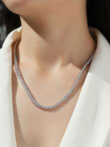 Luxury 925 Silver D-Color Moissanite Tennis Necklace, Bridal Jewelry, Gift For Proposal, Wedding, Birthday & Anniversary - Silver - View 5