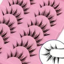6Pairs Anime Lashes Clear Band Eyelashes Natural Crossed Wispy Fake Eyelashes Cosplay Makeup Tools - Black - View 3