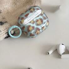 Transparent Blue & Brown Leopard Print Earphone Case With Hanging Ring, Compatible With Apple 5/ 4/ 2/ 3/ Pro 3/ Pro 2, Cute Korean Style Protective Cover With Pendant For Women - Translucent Blue - View 4