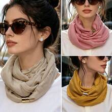 1pc Solid Color Polyester Scarf, All-Match Versatile For Autumn/Winter - Multicolor - View 1