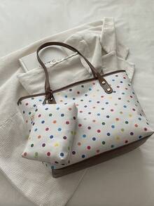Vintage Polka Dot Women's Shoulder Tote Bag With Matching Coin Purse, Large Capacity Casual Commuter Handbag - Multicolor - View 4