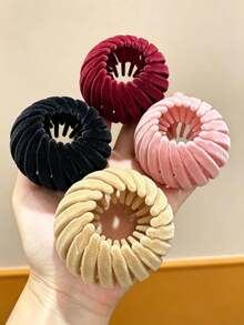 1/4pcs Women's Flocked Bird Nest Hair Bun Maker, Slouchy High Ponytail Styling Tool, Bun Fixing Hair Accessory, Simple Versatile Multi-Color Hair Clips - Multicolor - View 6