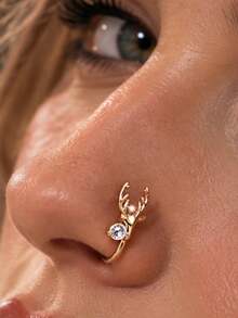 1pc Elegant Niche Versatile Deer Nose Ring Nose Clip, Suitable For Daily Wear, Holiday Party, Christmas, Exquisite Gift - Multicolor - View 4