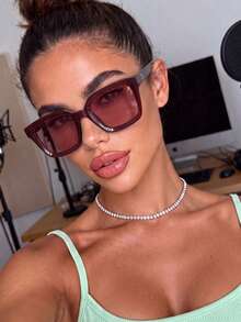 1 Pair Women's Geometric Pattern Sunglasses, Perfect Blend Of Minimalist Style And Versatile Charm, Suitable For Vacation, Street Photography, Dating, Daily Commute, Party, Fits All Face Shapes. - Multicolor - View 4