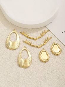 1pc Gold Plated Stainless Steel Mixed Pendants, Hollow Teardrop, Antler Connector, Irregular Blank Frame Charms For DIY Jewelry - Yellow Gold - View 6