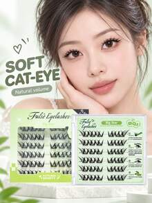 No Glue Needed One-Step Application Segmented 36-Cluster Self-Adhesive Faux Fiber Lashes, Ultra-Fine Black Stem, Dense, Curly, Lightweight, Soft, Non-Irritating, Long-Lasting Hold, Resistant To Shedding, Suitable For Daily Light Makeup, Date And Party Looks - C - View 2