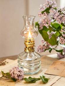 1pc New Vintage Embossed Glass Kerosene Hurricane Lamp (Oil Not Included) Electroplated Rust-Proof Lamp Head Home Atmosphere Light Nostalgic Lighting Vintage Distressed Kerosene Lamp Candle Holder B&B Atmosphere Light - Patterned Light - View 13