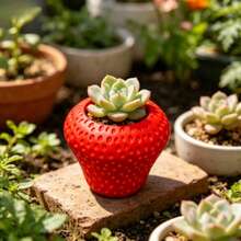 1pc Cute Strawberry Shaped Small Plant Pot, Resin Succulent Planter Pot Without Drainage Hole, Mini Decorative Flower Pot For Indoor Desktop, Window Sill, Tabletop, Adorable Home Decor For Tiny Greenery & Houseplants - Multicolor - View 7