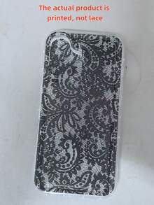 花朵图案黑色蕾丝印花全包覆式防震防摔TPU时尚手机壳，兼容 17/16/15/14/13/12/11 Pro Max、S25/24/23/22/21 Ultra、A56/55/54/53/52/51/33系列，防震防滑保护套 - 黑色 - 查看 4