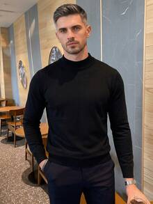 ALTZTAR Men's Solid Color Mock Neck Long Sleeve Sweater - Black - View 1