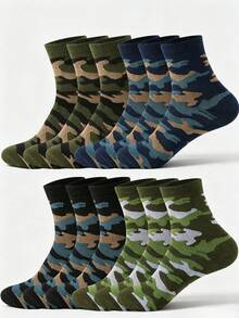 5/10/20 Pairs Men Camouflage Print Crew Socks, Soft Breathable Camo Mid Socks, Outdoor Daily Casual Sports Socks Random - Multicolor - View 1