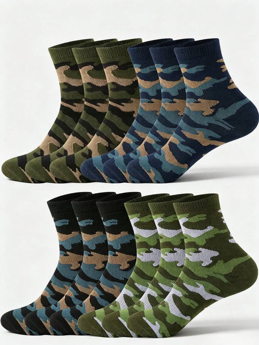 5/10/20 Pairs Men Camouflage Print Crew Socks, Soft Breathable Camo Mid Socks, Outdoor Daily Casual Sports Socks Random - Multicolor - View 1