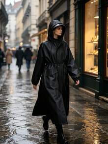 SaphiRose Women's Long Hooded Raincoat Outdoor Windproof Rain Jacket Coat - Women's Raincoat - View 5