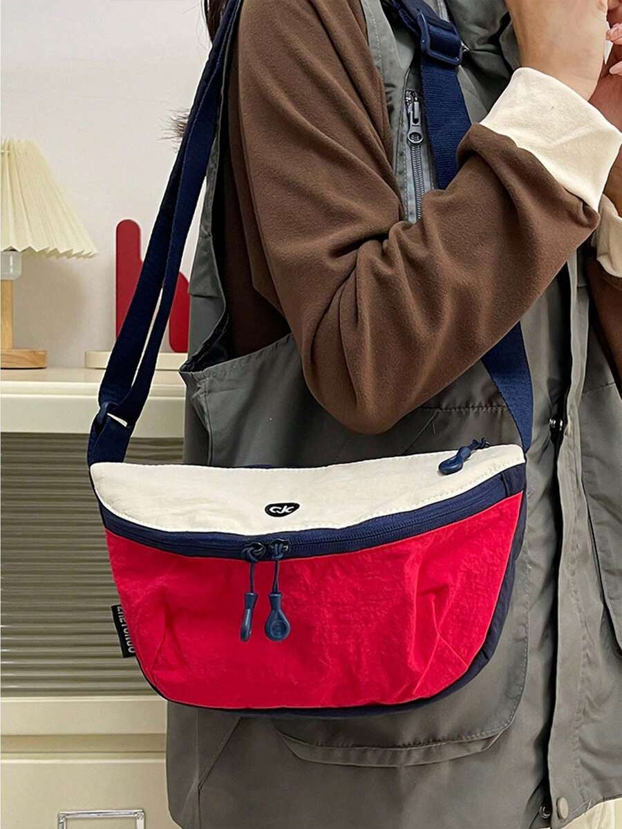 Colorblock Nylon Crossbody Bag, Multiple Colors Available, Lightweight Waterproof Fabric, Multi-Compartment Zipper Storage, Adjustable Wide Strap, Minimalist Crescent Shape, Daily Commute Outdoor Cycling Shoulder Chest Bag