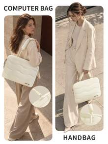 Women's Quilted Laptop Bag, Thickened Computer Tote Bag With Shoulder Strap, Large Capacity Shockproof Tablet Bag, Casual Neutral Style, Suitable For Teachers And Students As Storage And Organizer Bag, Suitable For Male And Female Students And Teenagers - Multicolor - View 6