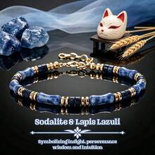 Sodalite And Lapis Lazuli Bead Bracelet, Adjustable Gold Chain Natural Stone Bracelet, Symbolizing Insight, Perseverance, Wisdom And Intuition, Spiritual Jewelry Gift For Men - Multicolor - View 2