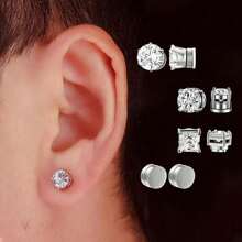 1 Pair Men's Magnetic Earrings, No Piercing Required, Cubic Zirconia Stud Clip-On Earrings - Multicolor - View 1