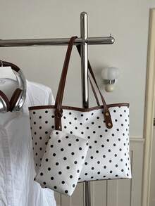 Vintage Polka Dot Women's Shoulder Tote Bag With Matching Coin Purse, Large Capacity Casual Commuter Handbag - Multicolor - View 11