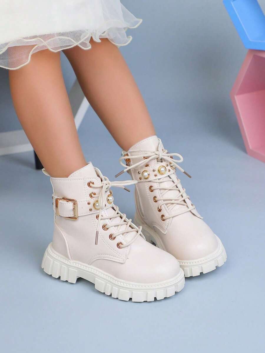 1 Pair New Boots For Girls, Children's Boots, Autumn Ankle Boots, Boys' British Style Boots, Jazz - Beige - View 1
