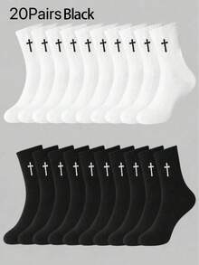 1/5/10/20 Pairs Of Men's Black/White Gothic Cross Sports Socks,Sweat Wicking/Breathable,Suitable For All Seasons.Perfect For Sports,Running,Fitness - Multicolor - View 5