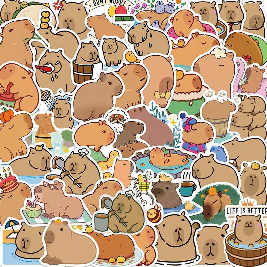 50pcs Cute Animal Series Stickers, Suitable For Laptop, Water Bottle, Refrigerator, Books, Luggage, Table, Helmet, Skateboard, Guitar, Scrapbook Decoration, DIY Label Gift Seal Stickers, Packaging Labels, Party Stickers - Multicolor - View 1