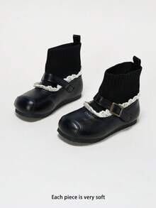 Baby Girls' Vintage Mary Jane Sock Boots, Lace Trim Buckle Knit Soft Sole, Fall Winter 2026 - Black - View 4