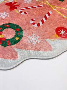 Christmas Washable Non-Slip Area Rug – Thin Soft Living Room Carpet, Kitchen Rug & Runner, Festive Holiday Home Decor - Pink - View 5