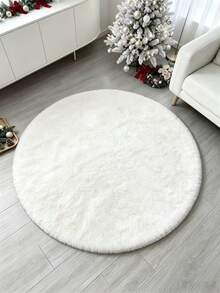 1pc White Round Faux Rabbit Fur Rug, Soft And Comfortable Fluffy Material, Living Room Rug, Bedroom Rug, Entryway Rug, Kitchen Rug, Bathroom Rug, Gaming Room Rug, Study Rug, Walk-In Closet Rug, Thick Rug, Autumn/Winter Rug, Fur Rug, Thick Rug - White - View 3