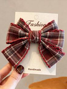 1pc Girls Autumn/Winter Versatile British Academy Style Multi-Layer Bow Half-Up Ponytail Hair Clip, Suitable For School And Daily Outfit Matching - Burgundy - View 1