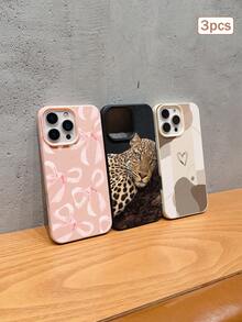 3件裝印花皮革紋理 TPU 防摔全包覆手機保護殼，適用於 Apple 11/12/13/14/15/16/17 Pro Max - 彩色 - 查看 2