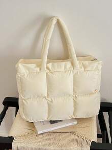 1 buah Tas Bahu Kasual Anak Perempuan Motif Kotak-kotak Berlapis Bahan Nilon Warna Polos dengan Penutup Resleting, Tas Empuk Cocok untuk Penggunaan Sehari-hari di Musim Gugur/Dingin - A - View 14
