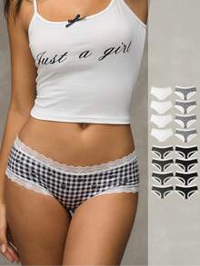 Esseday Women's Lace Patchwork Sexy Everyday Triangle Panties - Black - View 2