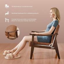 Silla decorativa de piel sintética, moderno sillón de mediados de siglo con patas de madera maciza, silla de ocio de lectura con respaldo alto para sala de estar, recámara, sala de espera, - Marrón - Ver 3