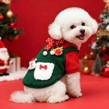 1pc Christmas Pet Hoodie T-Shirt, Fashionable & Comfortable Autumn/Winter Red & Green T-Shirt For Cats & Dogs, Suitable For Teddy, Poodle And Other Small To Medium Pets, Christmas Party Outfit - Multicolor - View 14