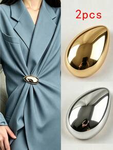 2pcs Minimalist Metal Brooch Set, Multifunctional Collar Pin, Shiny Scarf Buckle And T-Shirt Clip, Fashionable Belt Strap, Suitable For Dresses, Sweaters, Coats And Other Clothing Accessories - Multicolor - View 2