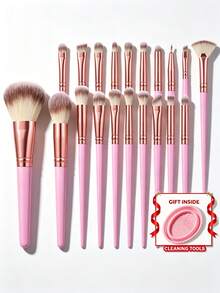 20pcs And 1pc Gift Makeup Brushes Set, Soft Dense Cosmetic Brushes For Foundation Powder Blush Eyeshadow Concealer Contour Highlight, Complete Face & Eye Makeup Brush Kit, Handles For Makeup Beginners And Daily & Party Makeup Application - Pink - View 10