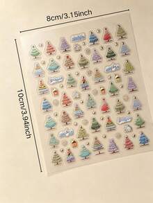 Christmas Theme Face Decoration Sticker Set With Tweezers, Self-Adhesive, Colorful Gradient Christmas Tree Pattern Face Stickers With Colorful Strip Hanging Decor And Heart Elements, Christmas Party, Portrait Photography, Holiday Party Face Makeup Tattoo Stickers - Multicolor - View 7