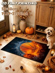 1pc Christmas Gift Ice & Fire Basketball Pattern Entryway Mat, Cool Flame Basketball Entry Mat, Spring/Autumn Minimalist Rug, Bedside Rug, Decorative Rug, Welcome Mat, Carpet, Floor Mat, Outdoor Door Mat, Kitchen Home Decor, Front Door Mat, Area Rug, Outdoor Mat, Home Decor, Garden Rug, Washable Rug - Multicolor - View 5