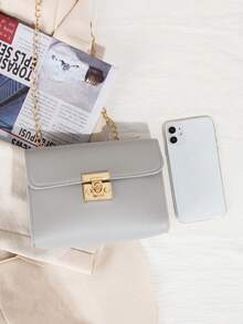 1pc Women's Sweet Style Multi-Color Chain Small Square Bag, Textured Flap Lock Bag, Versatile Shoulder Crossbody Small Bag - LB617 - View 11