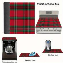 1pc Christmas Red Striped Pattern, Kitchen Countertop Absorbent Drying Mat, Coffee Machine Mat, Pour-Over Coffee Pot Mat, Dish Drainer Mat, Non-Slip Heat-Resistant Kitchen Mat, Dining Table Mat, Breakfast Mat, Washing Machine Mat, Home Kitchen Dining Table Coffee Shop Bar Decor Mat, Holiday Party Housewarming Gift - Multicolor - View 7