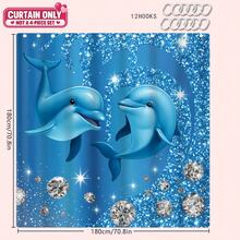 1/4pcs Blue Dolphin & Rhinestone Theme Bathroom Set, Includes Shower Curtain, Bath Mat, U-Shape Toilet Lid Cover, Waterproof, Fashionable Modern Bathroom Decor, No Drilling Required, Machine Washable Polyester Back To School - Multicolor - View 14