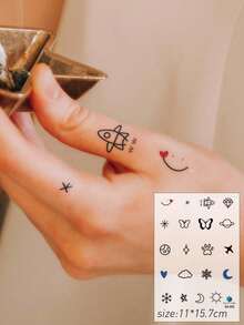 6PCS Minimalist Mini Butterfly Snowflake Heart Music Note Pattern Party Gifts Holiday Gifts Music Festival Temporary Body Skin Waterproof Tattoo Stickers For Hands Shoulders Neck - Multicolor - View 4